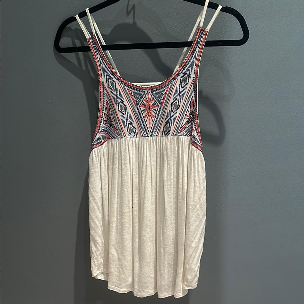 LUQ Embroidered Cream Sleeveless Top